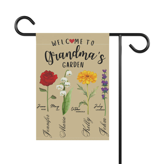 Personalized Garden Flag for Grandma – Custom Grandkids’ Names & Floral Design | Mother’s Day or Birthday Gift for Grandma, Mimi, Nana