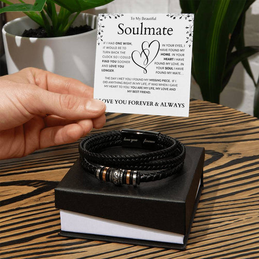 To My Soulmate "You're My Missing Piece" Leather Bracelet