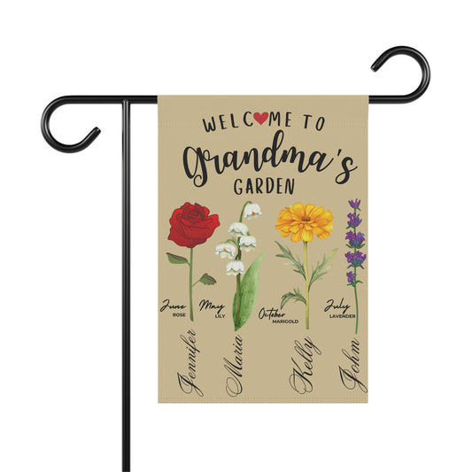 Personalized Garden Flag for Grandma – Custom Grandkids’ Names & Floral Design | Mother’s Day or Birthday Gift for Grandma, Mimi, Nana