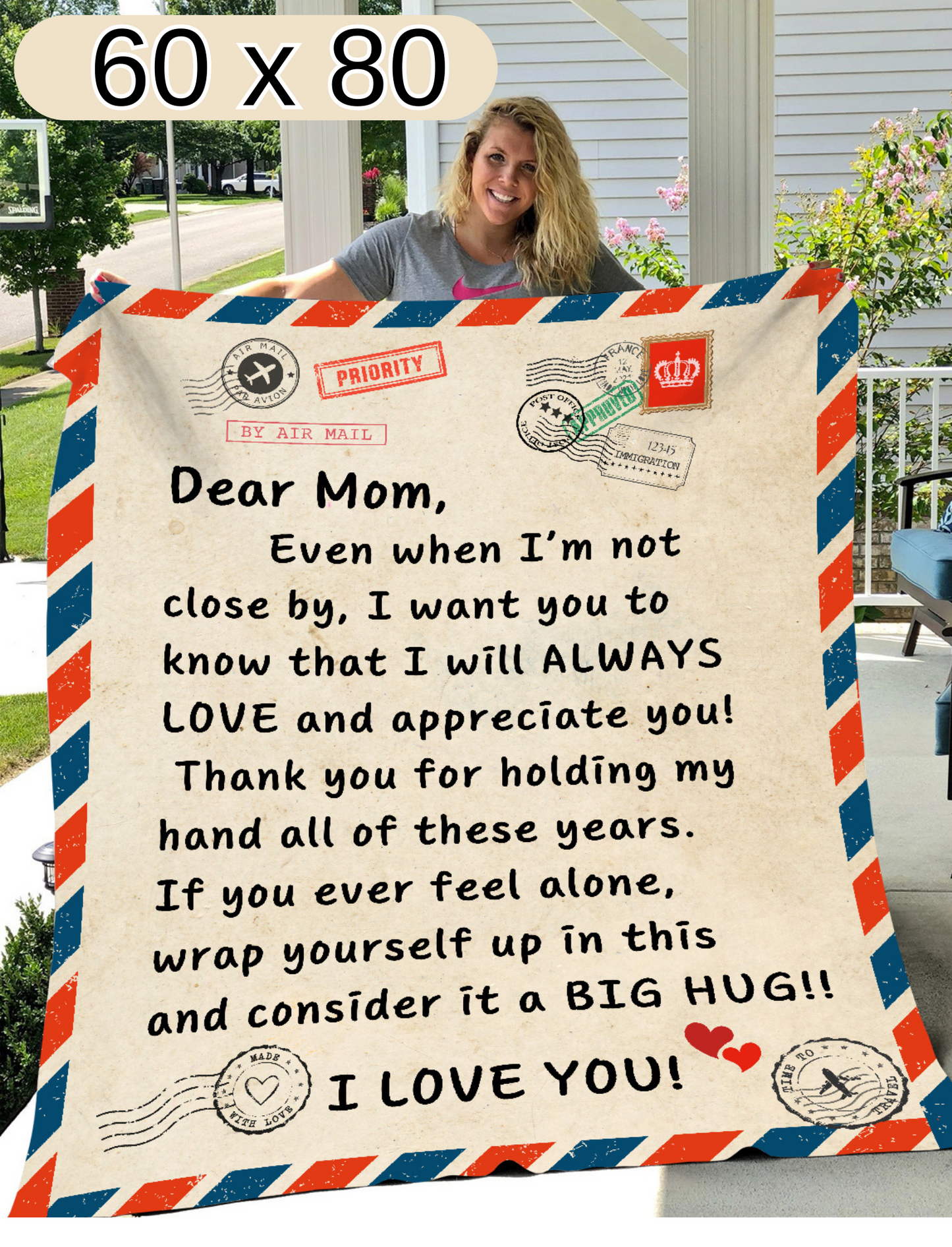 Dear Mom -  Postcard Plush I Love You Letter Blanket