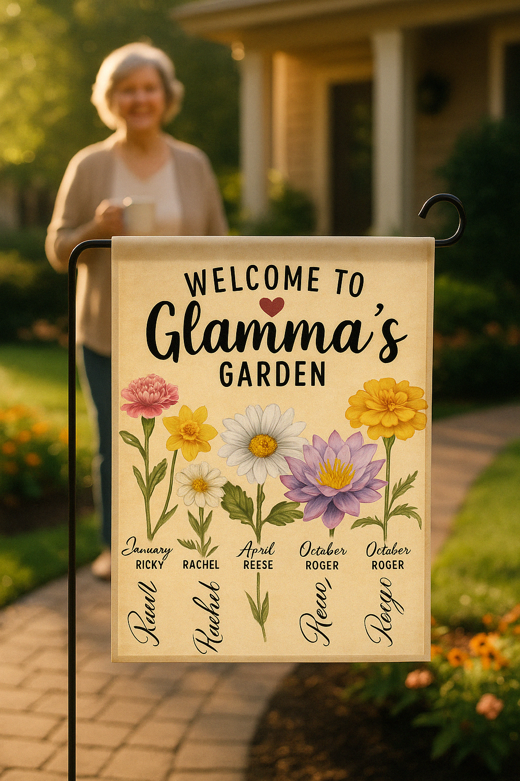 Personalized Garden Flag for Grandma – Custom Grandkids’ Names & Floral Design | Mother’s Day or Birthday Gift for Grandma, Mimi, Nana