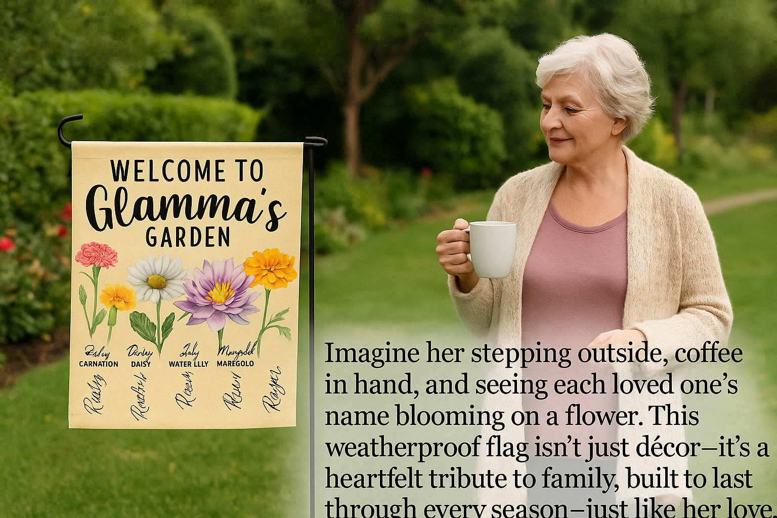 Personalized Garden Flag for Grandma – Custom Grandkids’ Names & Floral Design | Mother’s Day or Birthday Gift for Grandma, Mimi, Nana