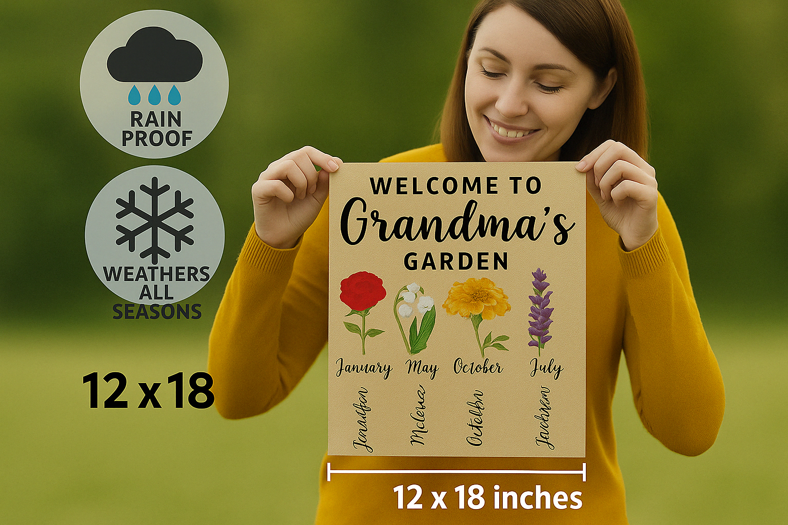 Personalized Garden Flag for Grandma – Custom Grandkids’ Names & Floral Design | Mother’s Day or Birthday Gift for Grandma, Mimi, Nana