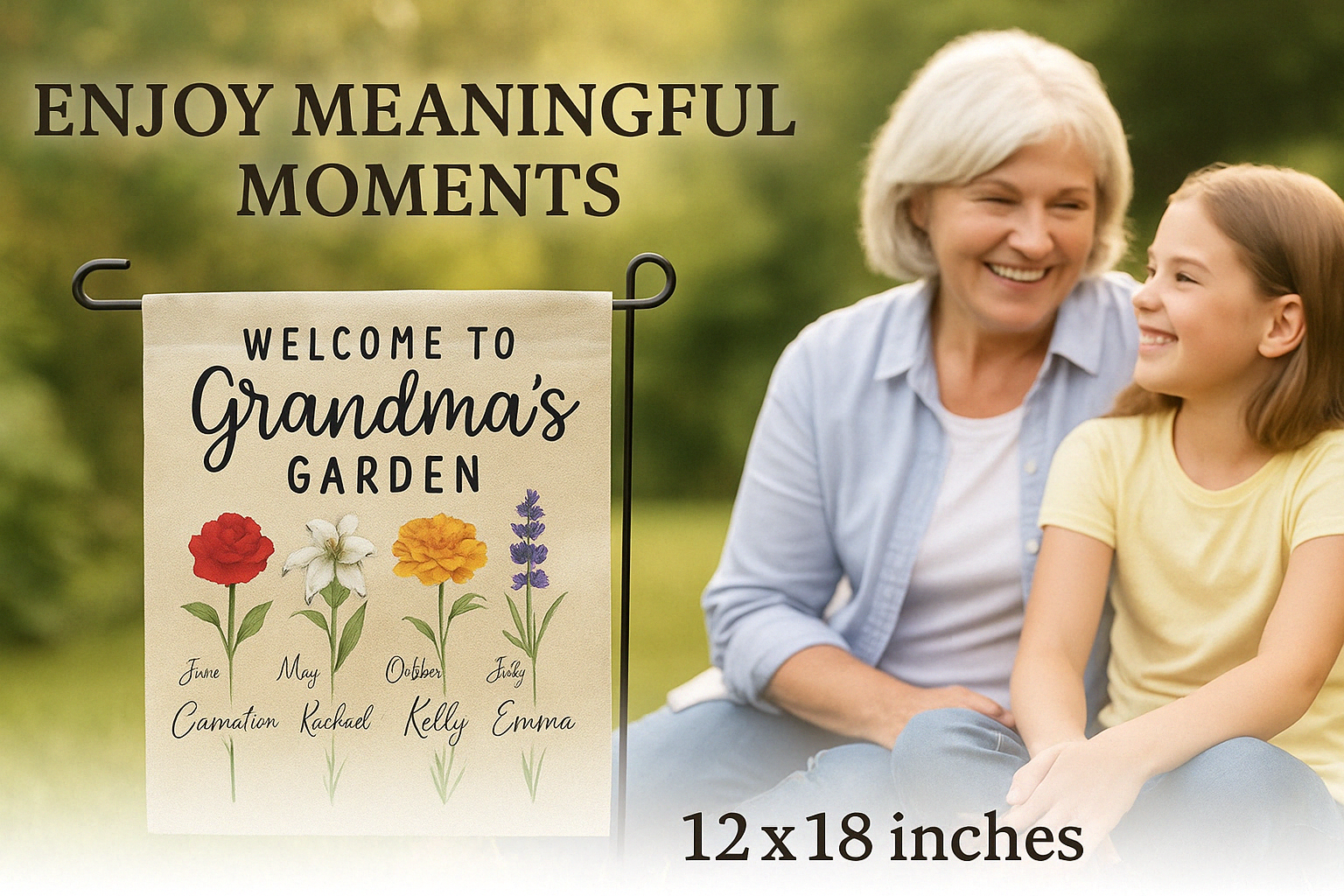 Personalized Garden Flag for Grandma – Custom Grandkids’ Names & Floral Design | Mother’s Day or Birthday Gift for Grandma, Mimi, Nana
