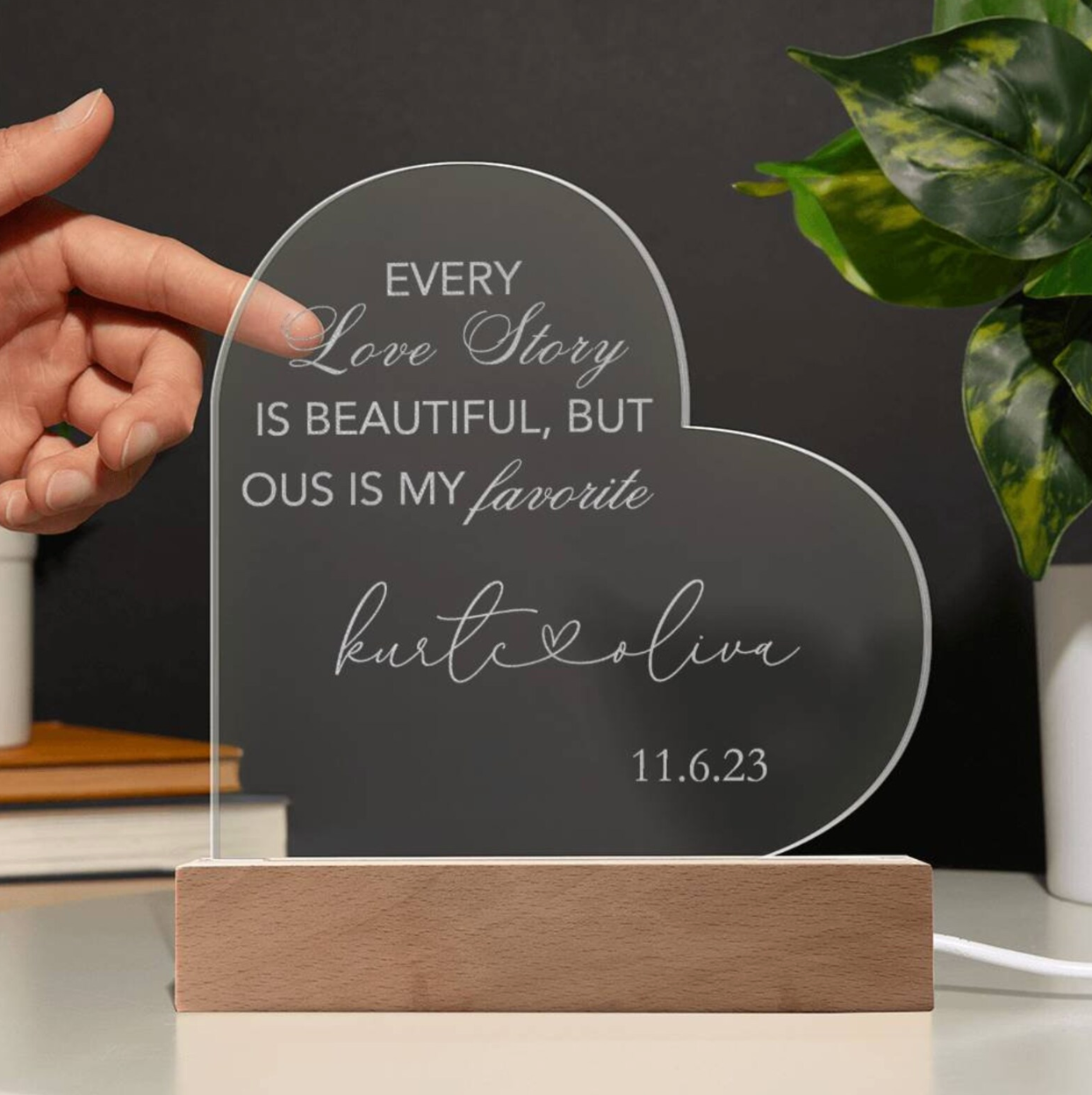 Couples Custom Acrylic Heart Shaped Plaque