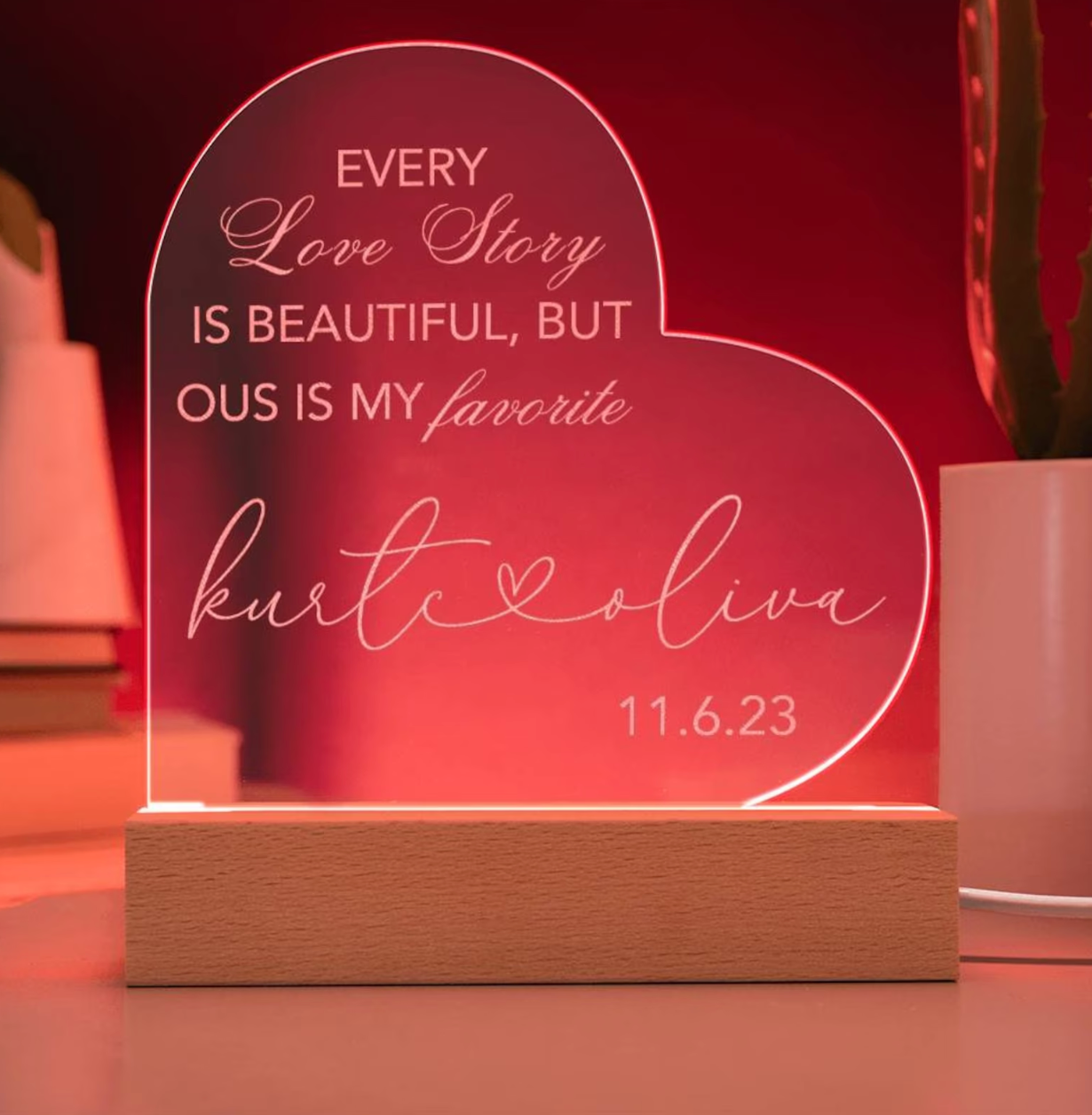 Couples Custom Acrylic Heart Shaped Plaque