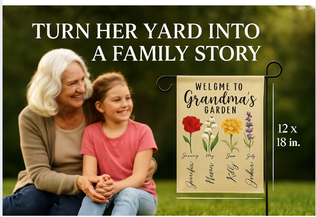 Personalized Garden Flag for Grandma – Custom Grandkids’ Names & Floral Design | Mother’s Day or Birthday Gift for Grandma, Mimi, Nana