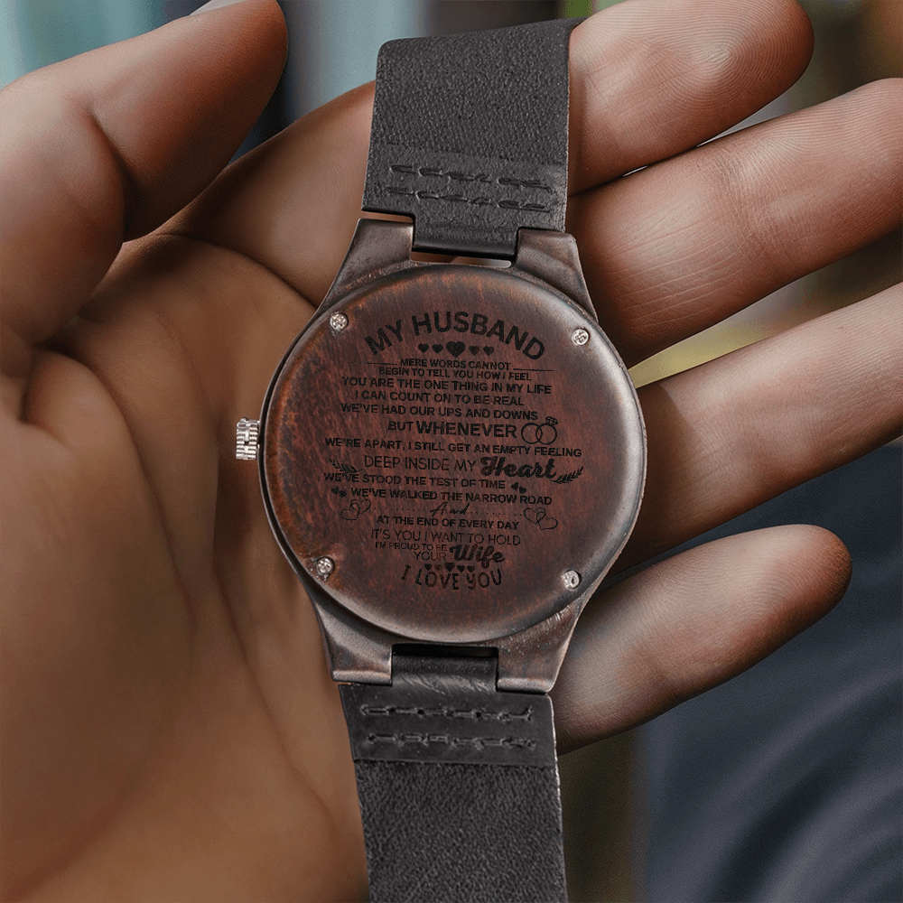 "To My Husband" - Personalized Engraved Wooden Watch  for Dad Anniversary, Birthday, Father's Day
