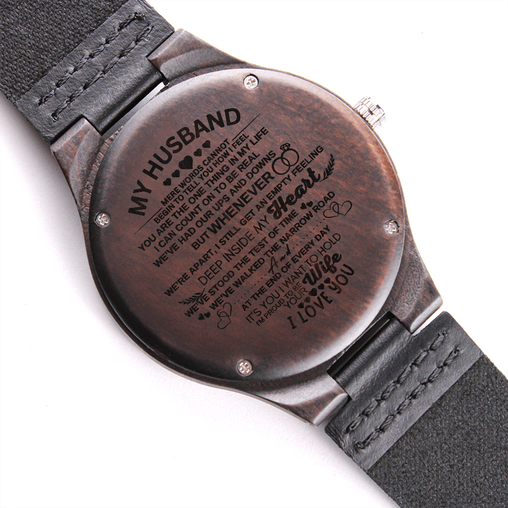 "To My Husband" - Personalized Engraved Wooden Watch  for Dad Anniversary, Birthday, Father's Day