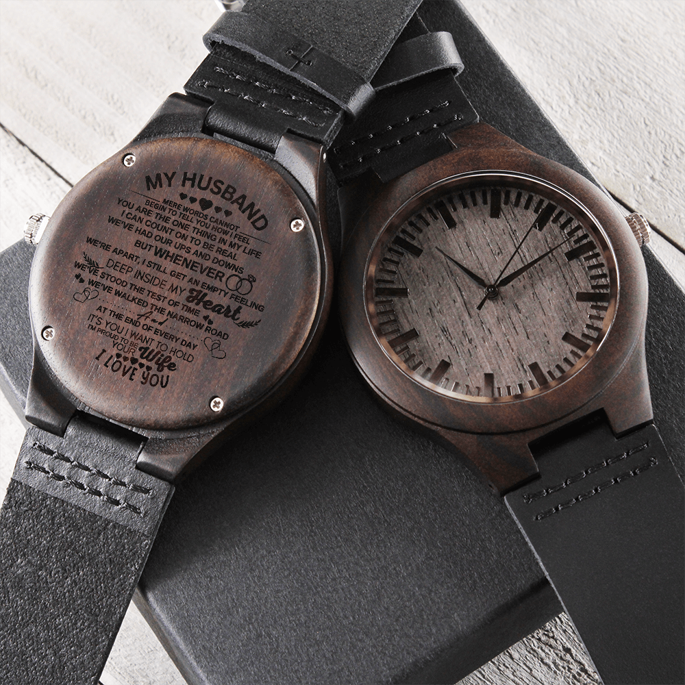 "To My Husband" - Personalized Engraved Wooden Watch  for Dad Anniversary, Birthday, Father's Day