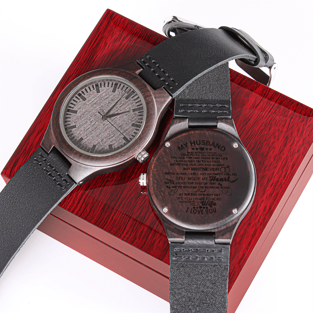 "To My Husband" - Personalized Engraved Wooden Watch  for Dad Anniversary, Birthday, Father's Day