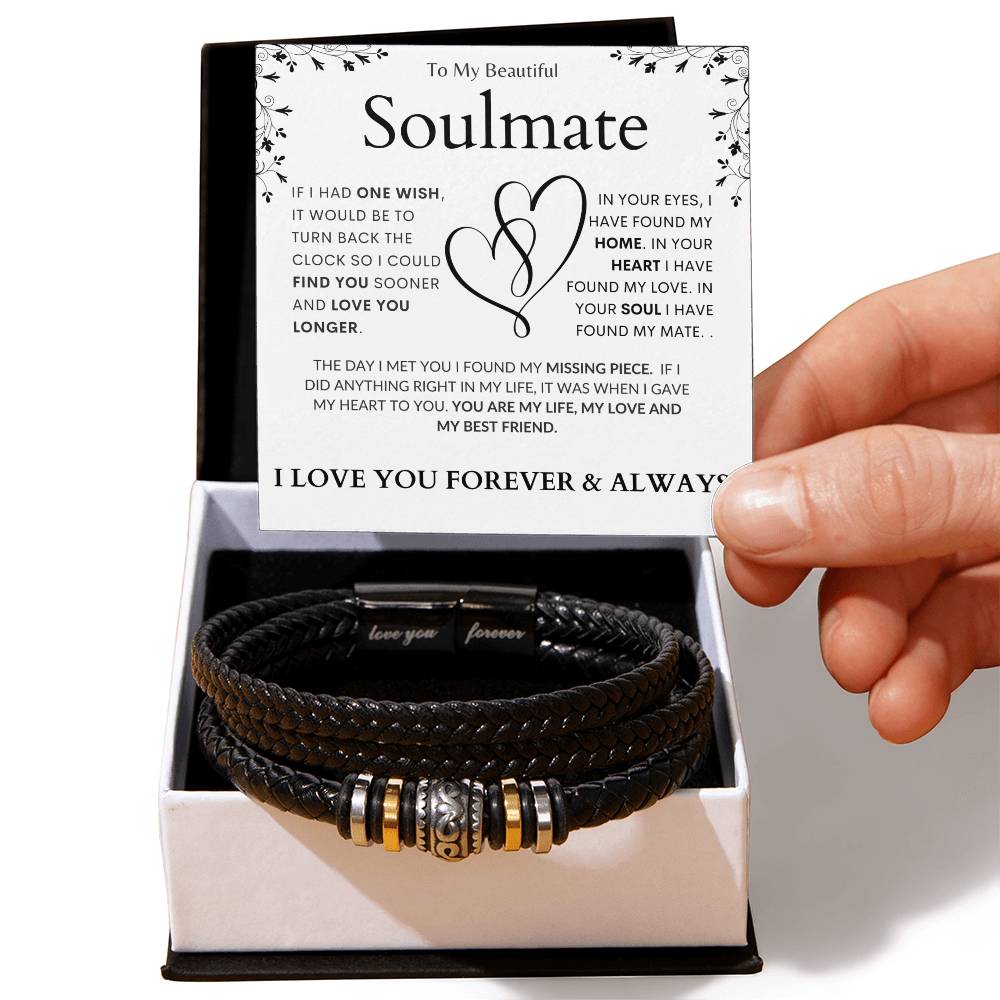 To My Soulmate "You're My Missing Piece" Leather Bracelet