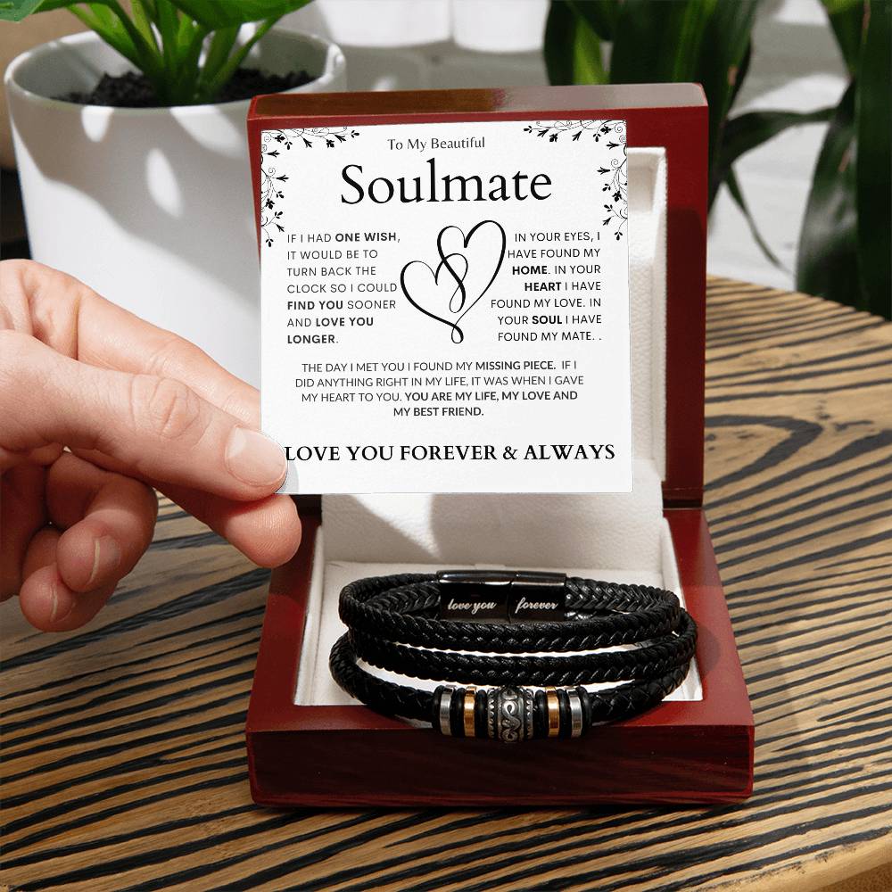 To My Soulmate "You're My Missing Piece" Leather Bracelet