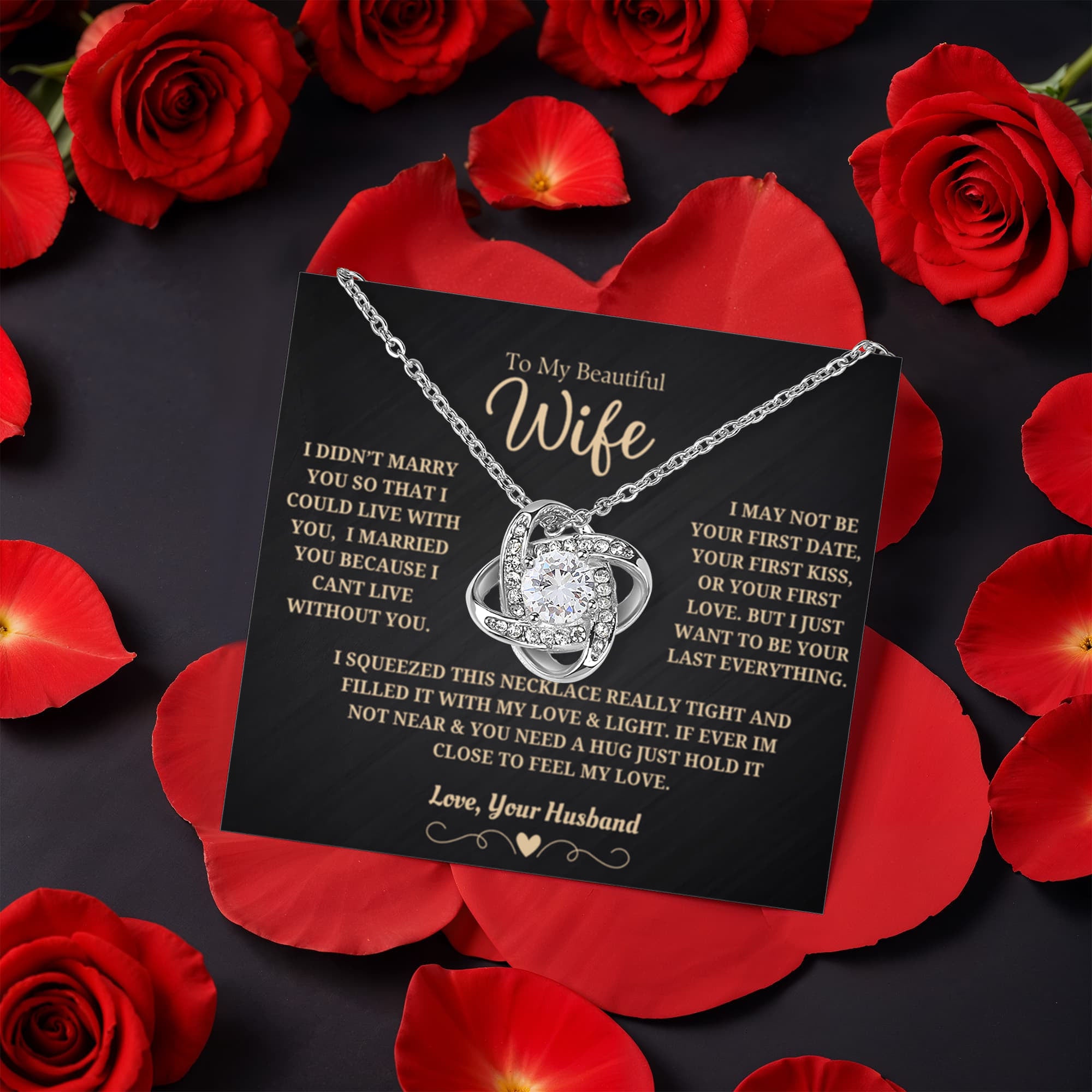 Luxury Gift for Her -  Love Knot Necklace with Preserved Rose Gift Box