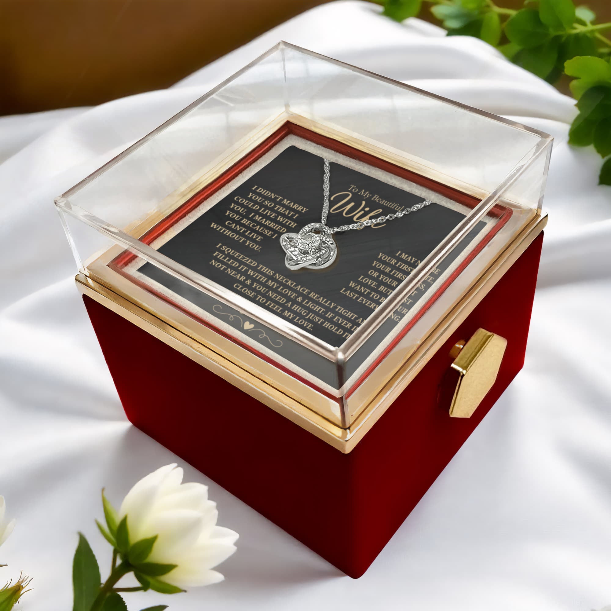 Luxury Gift for Her -  Love Knot Necklace with Preserved Rose Gift Box