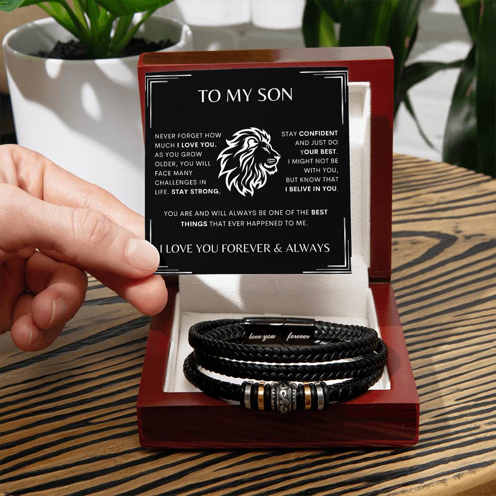 To My Son | Stay Strong Leather Bracelet